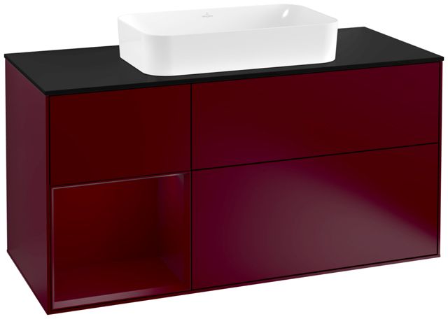 V&B Waschtisch-Unterschrank Finion 120cm, Abdeckplatte black matt, Regal links Peony, Peony Matt