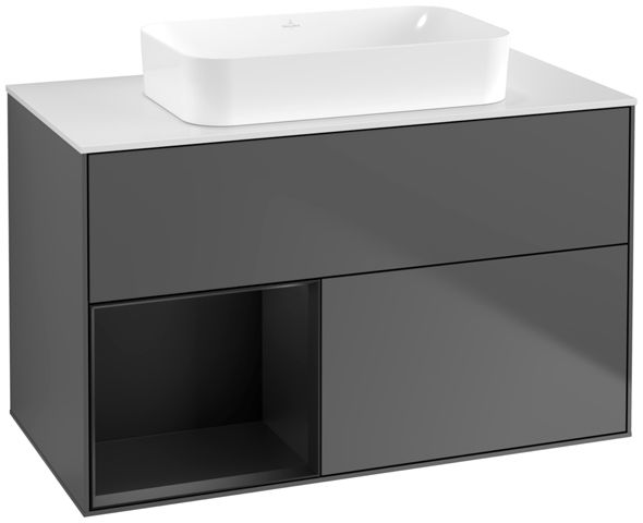 V&B Waschtisch-Unterschrank Finion 100x60,3x50,1cm, Regal links Black matt lacquer, Anthracite matt