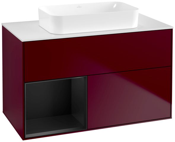 V&B Waschtisch-Unterschrank Finion 100x60,3x50,1cm, Regal links Black matt lacquer, Peony Matt