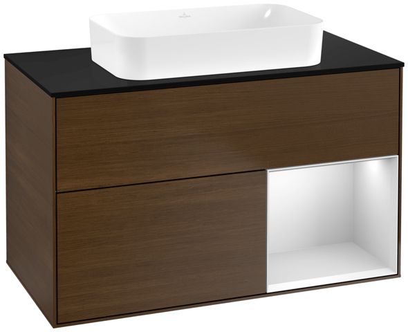 V&B Waschtisch-Unterschrank Finion 100x60,3x50,1cm, Regal rechts White matt lacquer, Walnut veneer