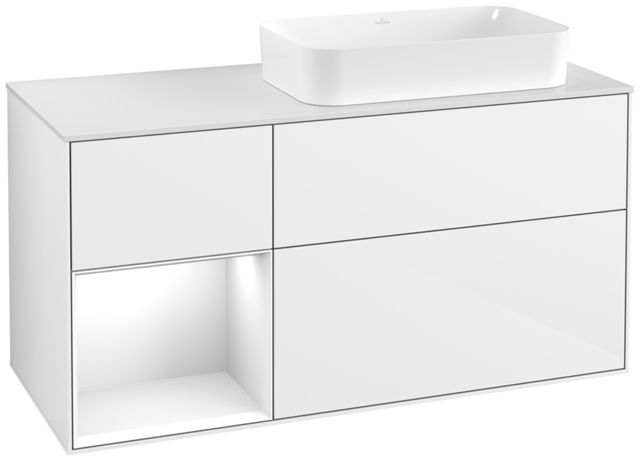 V&B Waschtisch-Unterschrank Finion 120x60,3x50,1cm, Regal links Glossy white lacquer, Glossy white lacquer