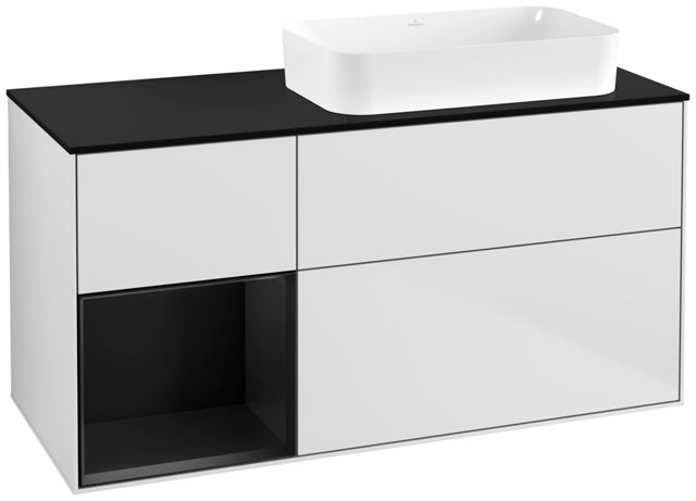 V&B Waschtisch-Unterschrank Finion 120x60,3x50,1cm, Regal links Black matt lacquer, White matt lacquer