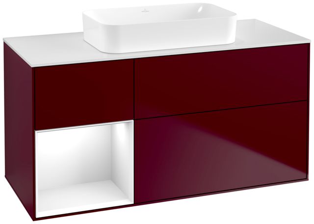 V&B Waschtisch-Unterschrank Finion 120x60,3x50,1cm, Regal links Glossy white lacquer, Peony Matt