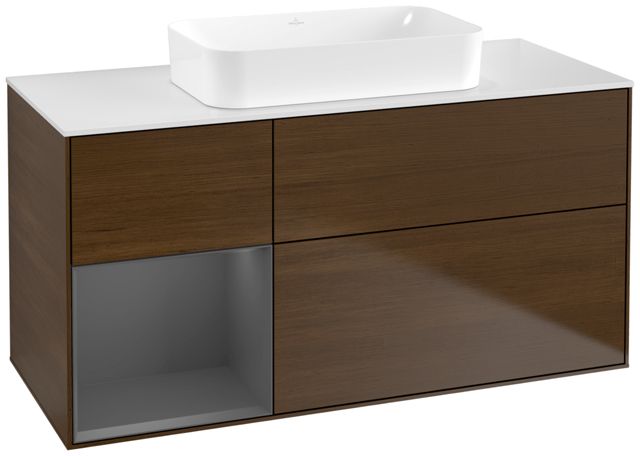 V&B Waschtisch-Unterschrank Finion 120x60,3x50,1cm, Regal links Anthracite matt, Walnut veneer
