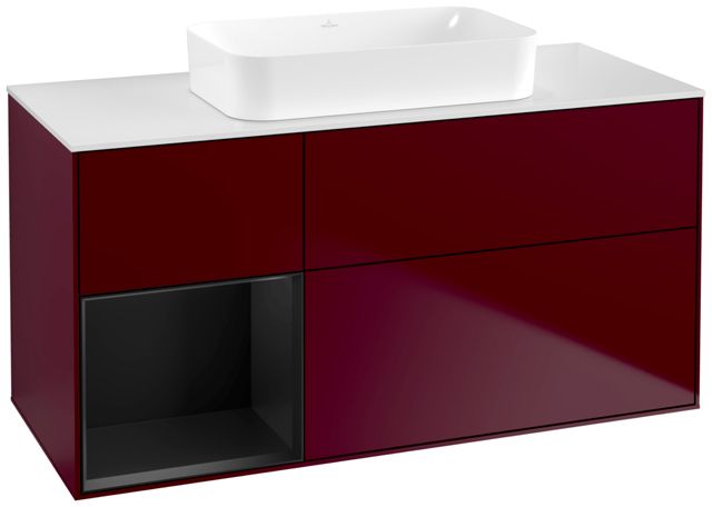 V&B Waschtisch-Unterschrank Finion 120x60,3x50,1cm, Regal links Black matt lacquer, Peony Matt