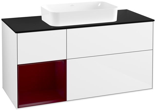V&B Waschtisch-Unterschrank Finion 120x60,3x50,1cm, Regal links Peony, Glossy white lacquer