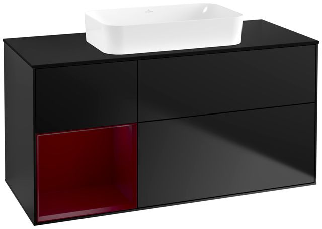 V&B Waschtisch-Unterschrank Finion 120x60,3x50,1cm, Regal links Peony, Black matt lacquer