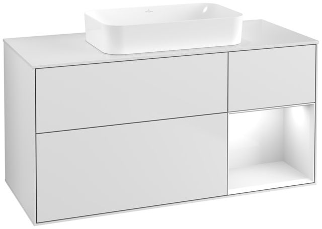V&B Waschtisch-Unterschrank Finion 120x60,3x50,1cm, Regal rechts Glossy white lacquer, White matt lacquer