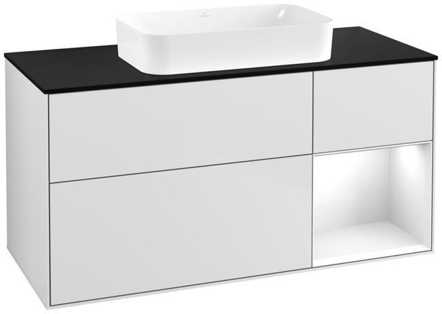 V&B Waschtisch-Unterschrank Finion 120x60,3x50,1cm, Regal rechts Glossy white lacquer, White matt lacquer