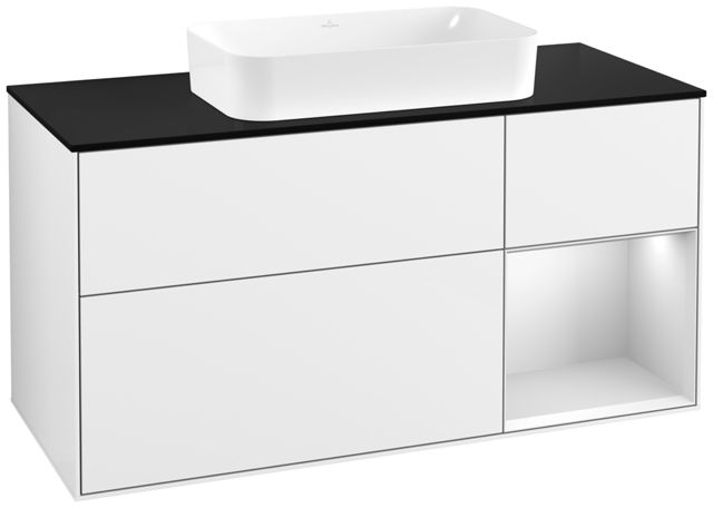 V&B Waschtisch-Unterschrank Finion 120x60,3x50,1cm, Regal rechts White matt lacquer, Glossy white lacquer
