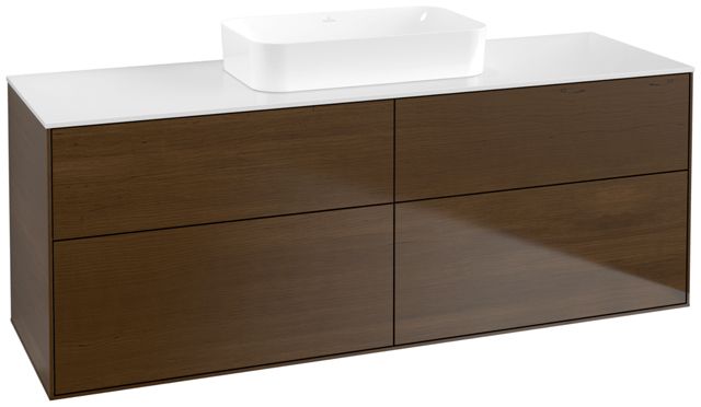 V&B Waschtisch-Unterschrank Finion 160x60,3x50,1cm, Glass White Matt, Walnut veneer