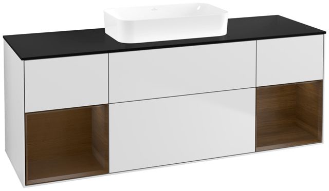 V&B Waschtisch-Unterschrank Finion 160x60,3x50,1cm, Regal Walnut Veneer, White matt lacquer