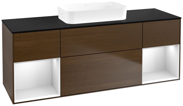 V&B Waschtisch-Unterschrank Finion 160x60,3x50,1cm, Regal White matt lacquer, Walnut veneer