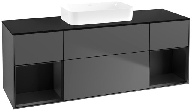 V&B Waschtisch-Unterschrank Finion 160x60,3x50,1cm, Regal Black matt lacquer, Anthracite matt
