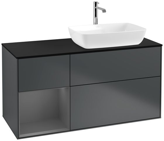 V&B Waschtisch-Unterschrank Finion 120cm, Abdeckplatte black matt, Regal Anthracite matt lacquer, Midnight Blue Matt Lacquer