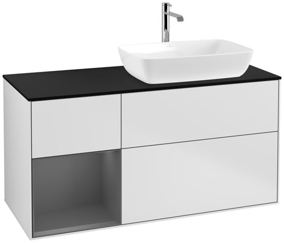 V&B Waschtisch-Unterschrank Finion 120cm, Abdeckplatte black matt, Regal Anthracite matt lacquer, White matt lacquer