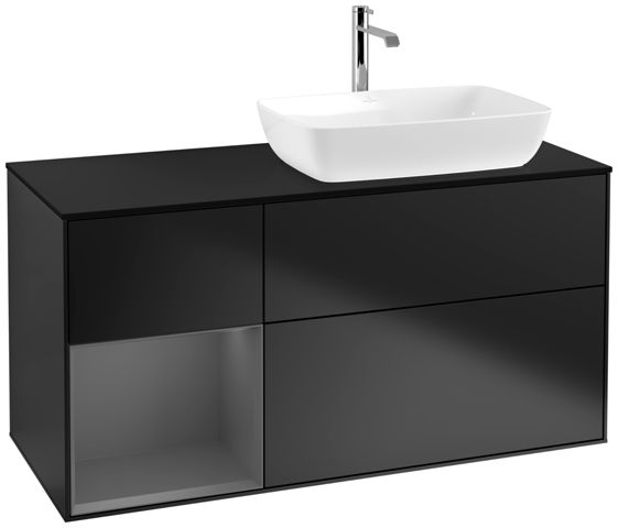 V&B Waschtisch-Unterschrank Finion 120cm, Abdeckplatte black matt, Regal Anthracite matt lacquer, Black matt lacquer