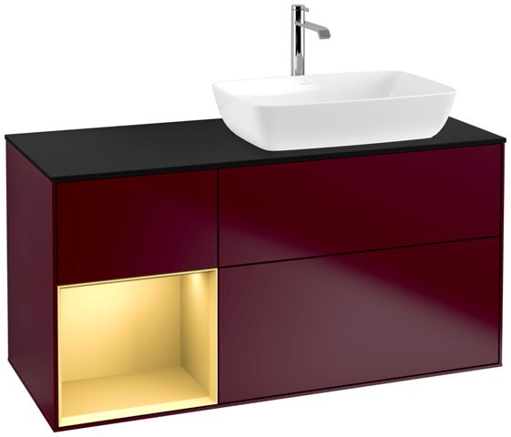 V&B Waschtisch-Unterschrank Finion 120cm, Abdeckplatte black matt, Regal Gold matt lacquer, Peony Matt