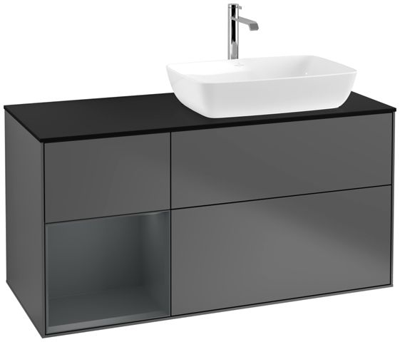 V&B Waschtisch-Unterschrank Finion 120cm, Abdeckplatte black matt, Regal Midnight matt lacquer, Anthracite matt
