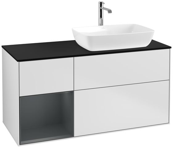 V&B Waschtisch-Unterschrank Finion 120cm, Abdeckplatte black matt, Regal Midnight matt lacquer, White matt lacquer
