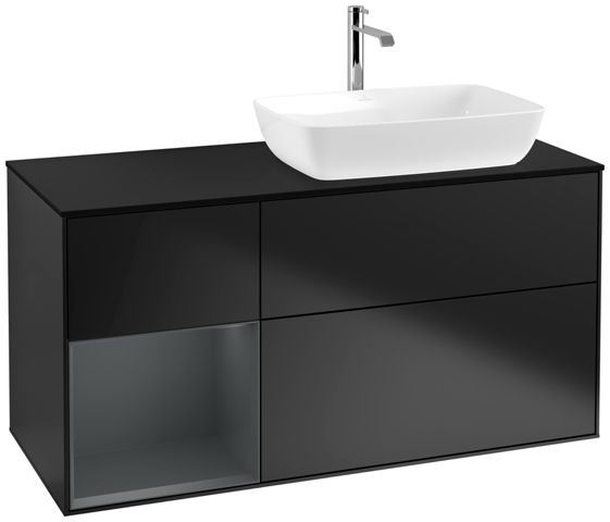 V&B Waschtisch-Unterschrank Finion 120cm, Abdeckplatte black matt, Regal Midnight matt lacquer, Black matt lacquer