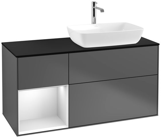 V&B Waschtisch-Unterschrank Finion 120cm, Abdeckplatte black matt, Regal White matt lacquer, Anthracite matt