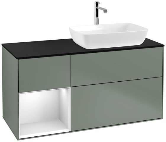 V&B Waschtisch-Unterschrank Finion 120cm, Abdeckplatte black matt, Regal White matt lacquer, Olive Matt Lacquer