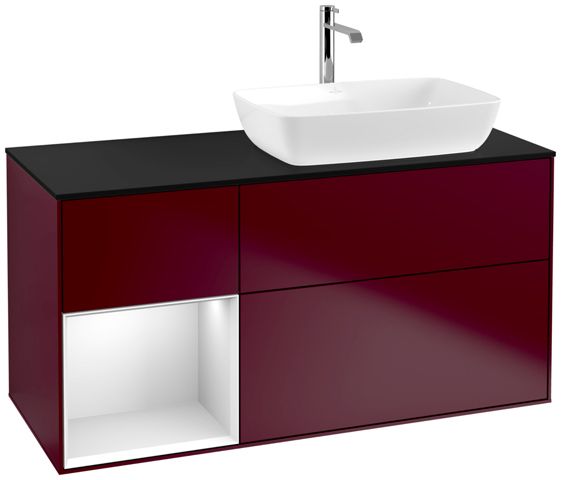 V&B Waschtisch-Unterschrank Finion 120cm, Abdeckplatte black matt, Regal White matt lacquer, Peony Matt