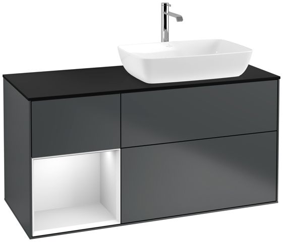 V&B Waschtisch-Unterschrank Finion 120cm, Abdeckplatte black matt, Regal White matt lacquer, Midnight Blue Matt Lacquer