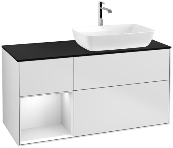V&B Waschtisch-Unterschrank Finion 120cm, Abdeckplatte black matt, Regal White matt lacquer, White matt lacquer