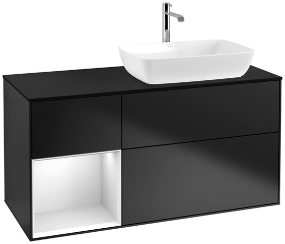 V&B Waschtisch-Unterschrank Finion 120cm, Abdeckplatte black matt, Regal White matt lacquer, Black matt lacquer