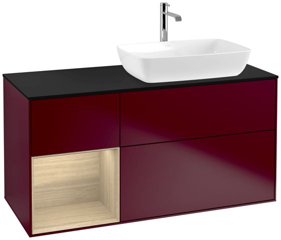 V&B Waschtisch-Unterschrank Finion 120cm, Abdeckplatte black matt, Regal Oak Veneer, Peony Matt