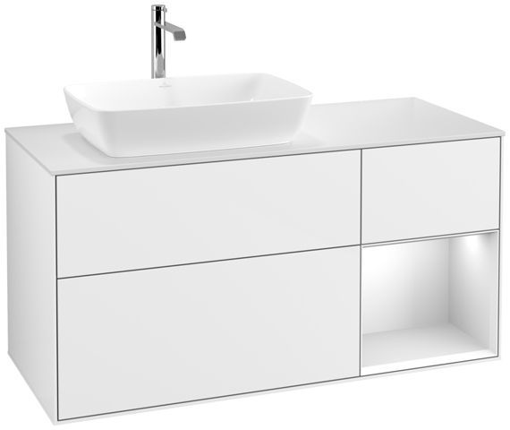 V&B Waschtisch-Unterschrank Finion 120cm, Abdeckplatte white matt, Regal White matt lacquer, Glossy white lacquer