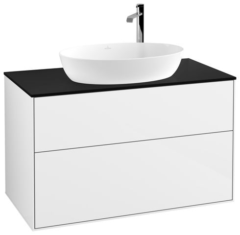 V&B Waschtisch-Unterschrank Finion 100x60,3cm, Abdeckplatte black matt, Glossy white lacquer