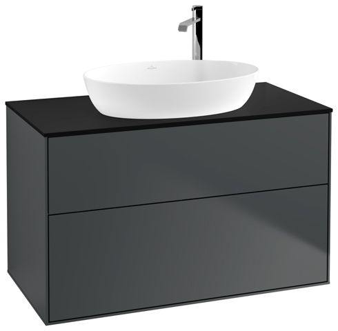 V&B Waschtisch-Unterschrank Finion 100x60,3cm, Abdeckplatte black matt, Midnight Blue Matt Lacquer