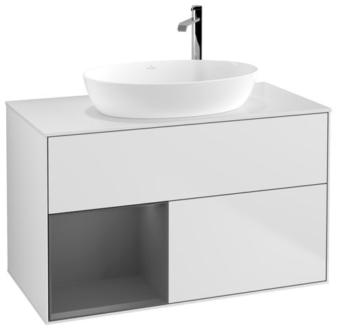 V&B Waschtisch-Unterschrank Finion 100cm, Abdeckplatte white matt, Regal Anthracite matt lacquer, White matt lacquer