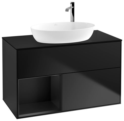 V&B Waschtisch-Unterschrank Finion 100cm, Abdeckplatte black matt, Regal Black matt lacquer, Black matt lacquer