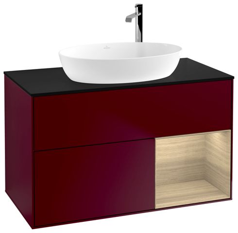 V&B Waschtisch-Unterschrank Finion 100cm, Abdeckplatte black matt, Regal Oak Veneer, Peony Matt