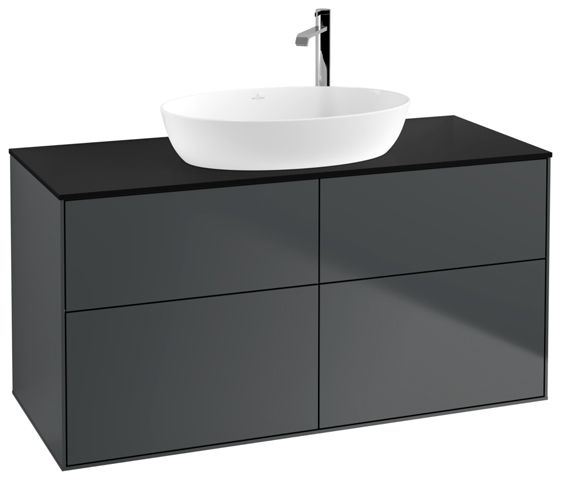 V&B Waschtisch-Unterschrank Finion 120x60,3cm, Abdeckplatte black matt, Midnight Blue Matt Lacquer