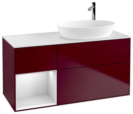 V&B Waschtisch-Unterschrank Wandbeleuchtung Finion 120cm, Abdeckplatte white matt, Regal White matt lacquer, Peony Matt
