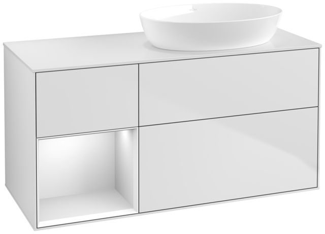 V&B Waschtisch-Unterschrank Finion 120cm, Abdeckplatte white matt, Regal White matt lacquer, White matt lacquer