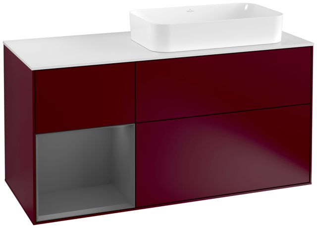 V&B Waschtisch-Unterschrank Wandbeleuchtung Finion 120cm, Abdeckplatte white matt, Regal links Anthracite matt, Peony Matt
