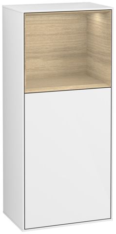 V&B Seitenschrank Wandbeleuchtung Finion 41,8x93,6cm, rechts, Regal oben Oak Veneer, Glossy white lacquer