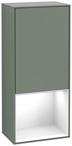 V&B Seitenschrank Wandbeleuchtung Finion 41,8cm, links, Regal unten Glossy White, Olive Matt Lacquer