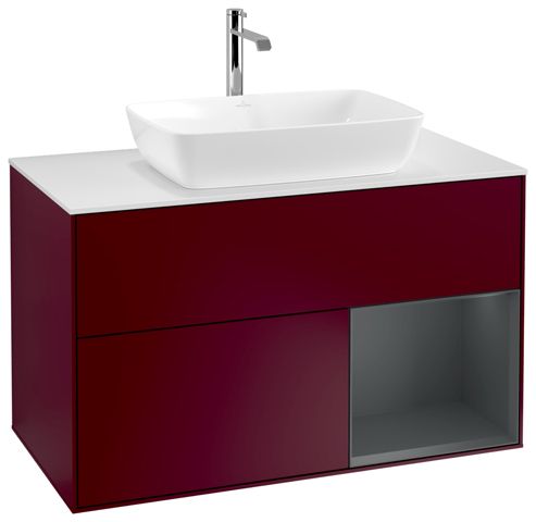 V&B Waschtisch-Unterschrank Wandbeleuchtung Finion 100cm, Abdeckplatte white matt, Regal Midnight matt lacquer, Peony Matt