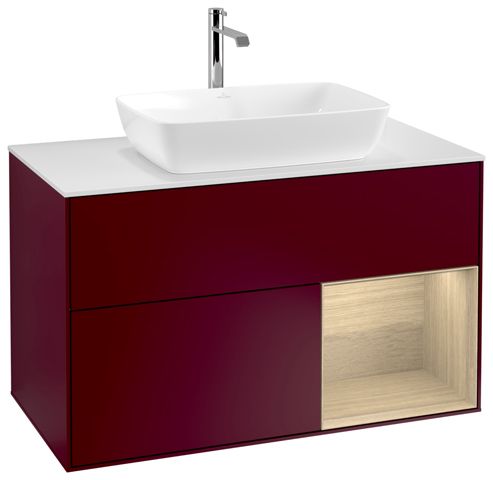 V&B Waschtisch-Unterschrank Wandbeleuchtung Finion 100cm, Abdeckplatte white matt, Regal Oak Veneer, Peony Matt