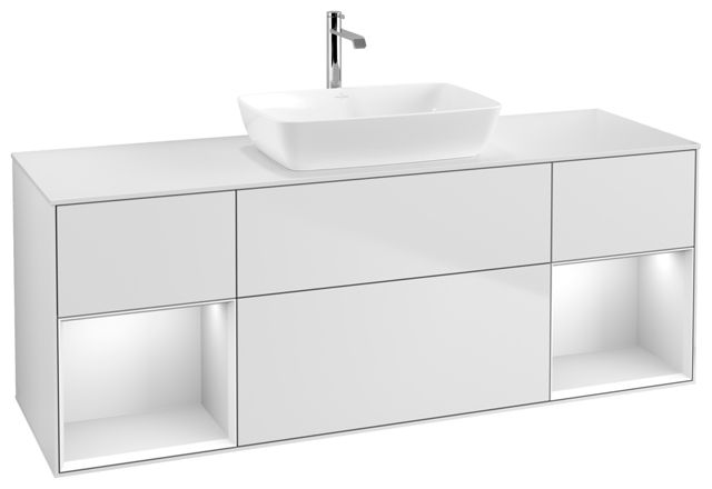 V&B Waschtisch-Unterschrank Wandbeleuchtung Finion 160cm, Abdeckplatte white matt, Regal White matt lacquer, White matt lacquer