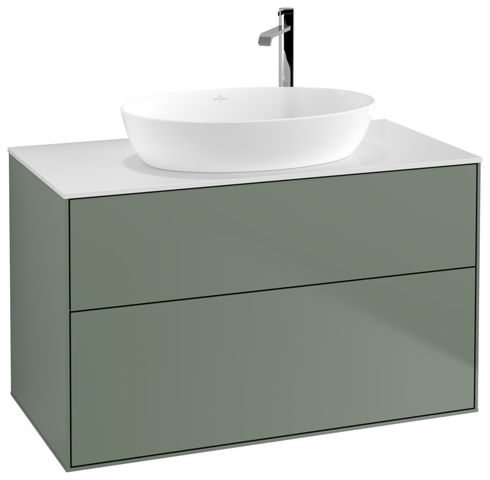 V&B Waschtisch-Unterschrank Wandbeleuchtung Finion 100x60,3cm, Abdeckplatte white matt, Olive Matt Lacquer