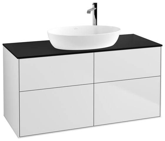 V&B Waschtisch-Unterschrank Wandbeleuchtung Finion 120x60,3cm, Abdeckplatte black matt, White matt lacquer
