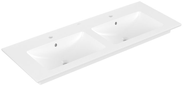 V&B Möbel-Doppelwaschtisch VENTICELLO 130x50cm, 2 Hahnlöcher, mit Überlauf, stone white C-plus